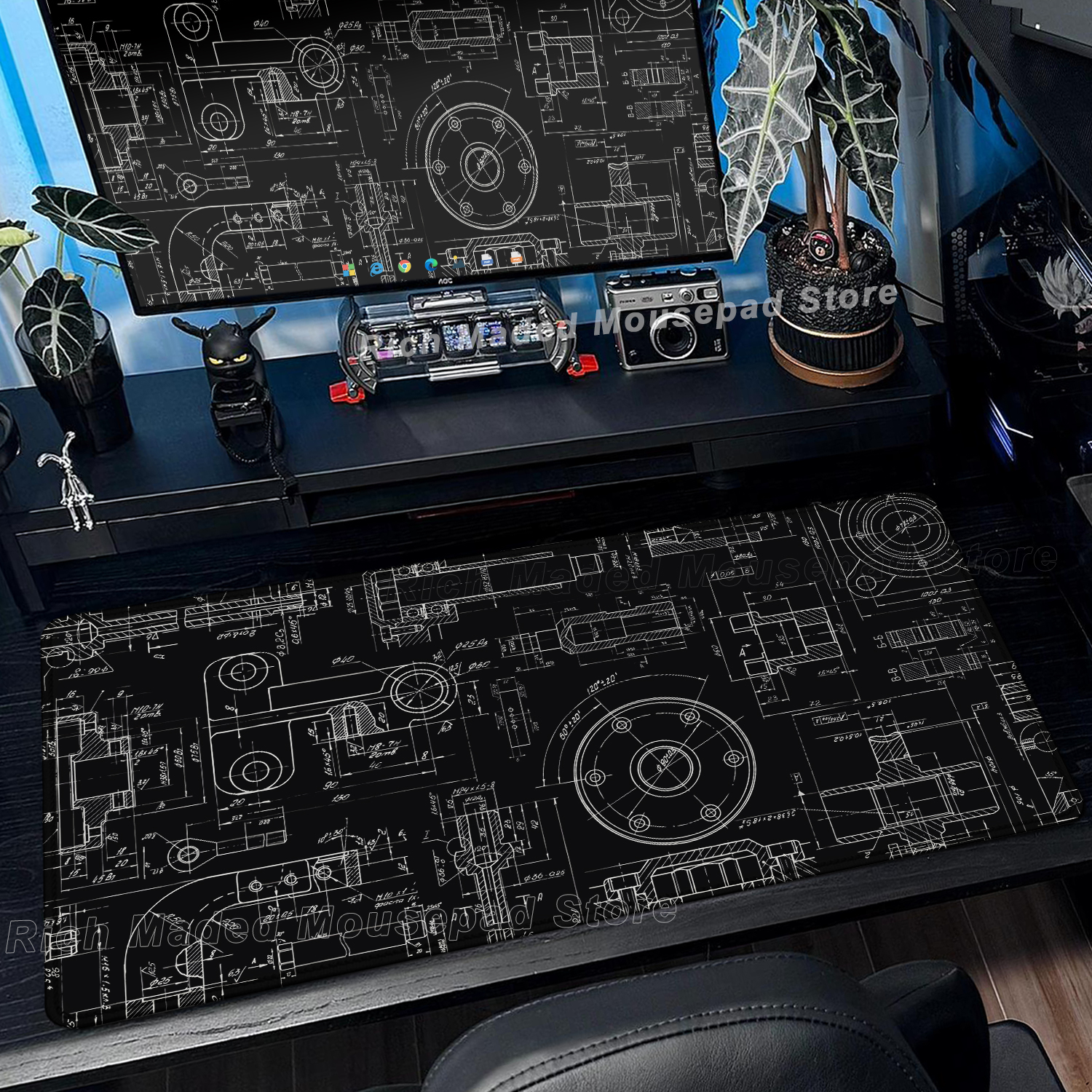 Black Large Mouse Pad Engineer - Gaming Accessories Drawing ulasan dan harga