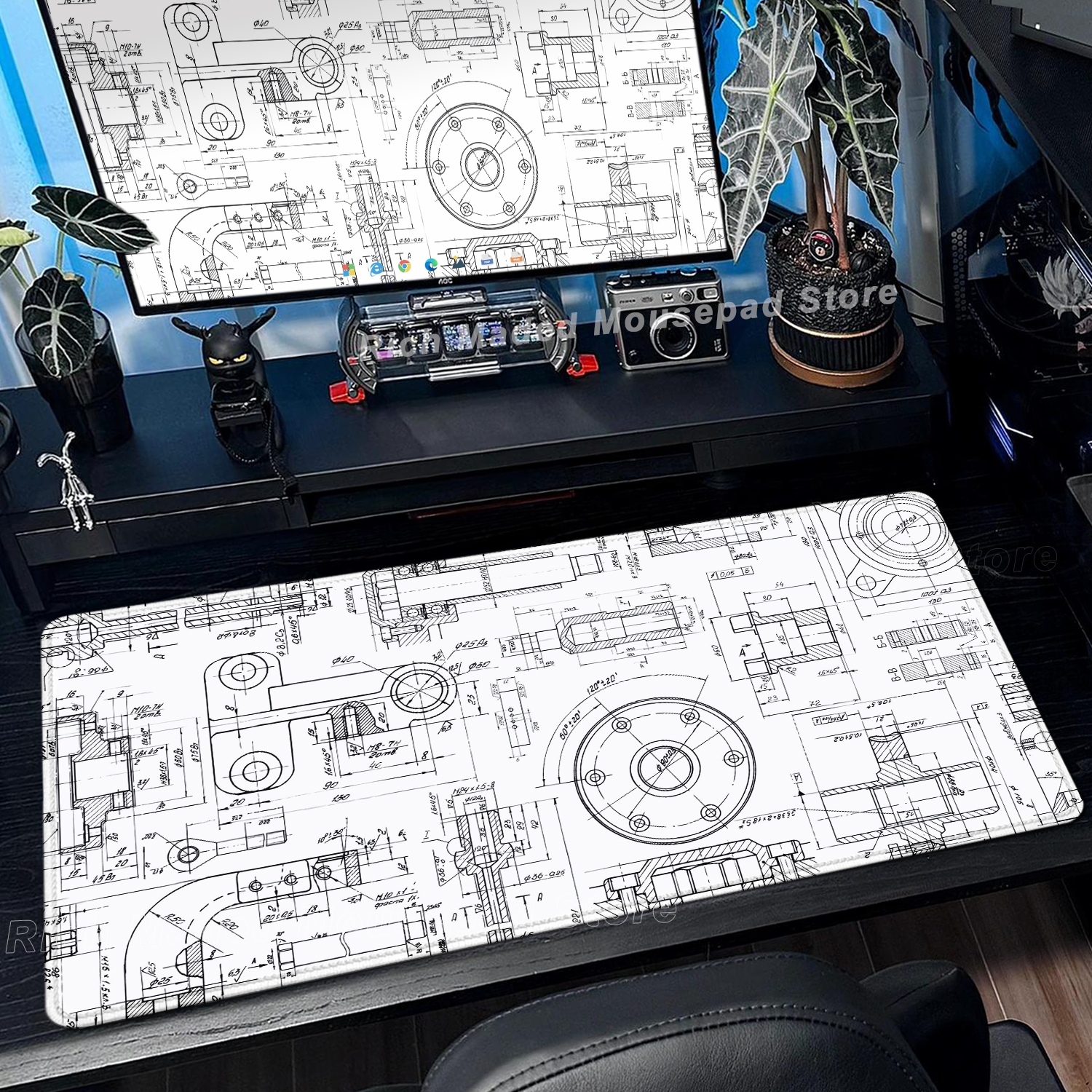 Black Large Mouse Pad Engineer - Gaming Accessories Drawing ulasan dan harga